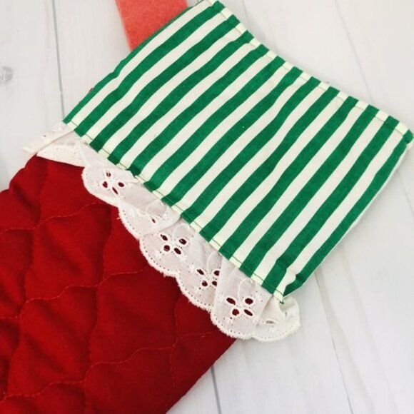 19" Christmas Stocking Annalee Mobilitee Mouse Red Quilted Green White - Picture 11 of 16